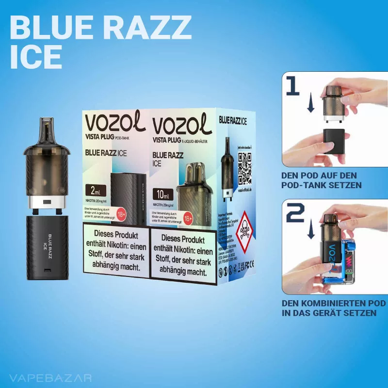 Vozol Vista Plug – Blue Razz Ice Prefilled Pod - Pod Kit; La Fume; 850 mAh - Image 2