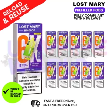 Lemon Lime Lost Mary BM6000 Replacement Pods BOX OF 10
