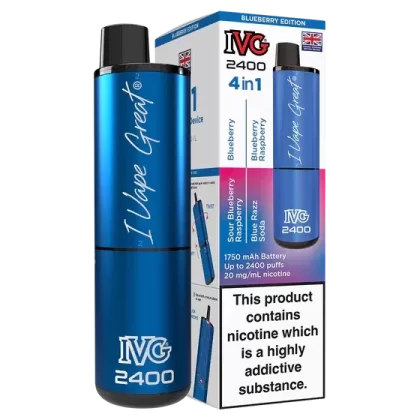 IVG 2400 Blueberry Edition Disposable Vape Bar – 2400 Puffs 4 in 1 – 3 for £25!
