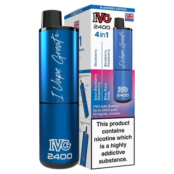 IVG 2400 Blueberry Edition Disposable Vape Bar – 2400 Puffs 4 in 1 – 3 for £25!
