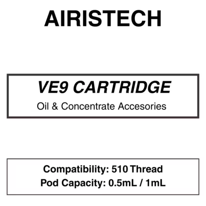 Airistech – VE9 – Empty Refillable Cartridge Tank 510 Concentrate Vaporisers - Vape Product, Vape Product