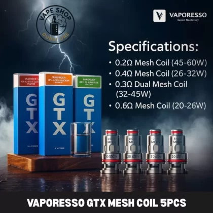 Vaporesso GTX Mesh Coil 5pcs In Dubai - 0.2Ω Dual Mesh Coil (45–60W), 0.3Ω Dual Mesh Coil (32–45W)