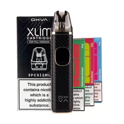 OXVA Xlim Pro 2 Pod Kit Bundle - Black Carbon, Blue Python; 0.4ohm, 0.6Ohm