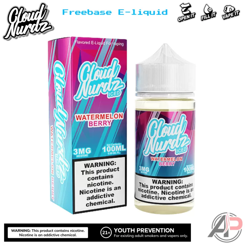 Cloud Nurdz Watermelon Berry Iced E-Liquid 100mL - 0mg - 100mL, 3mg - 100mL
