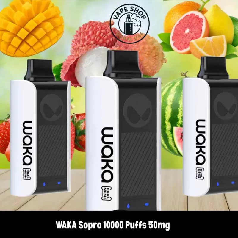 WAKA Sopro 10000 Puffs 50mg Disposable Vape - Vape Product, BOX OF 10 PCS; Apple Surge, Grape Apple