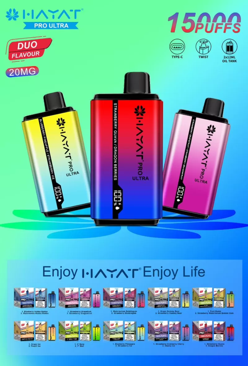 Hayati Pro Ultra 15000 Puffs Disposable Kit - Blueberry Cotton Candy / Raspberry Cotton Candy / 20mg / 1pc / CN - SZ Warehouse - Image 2