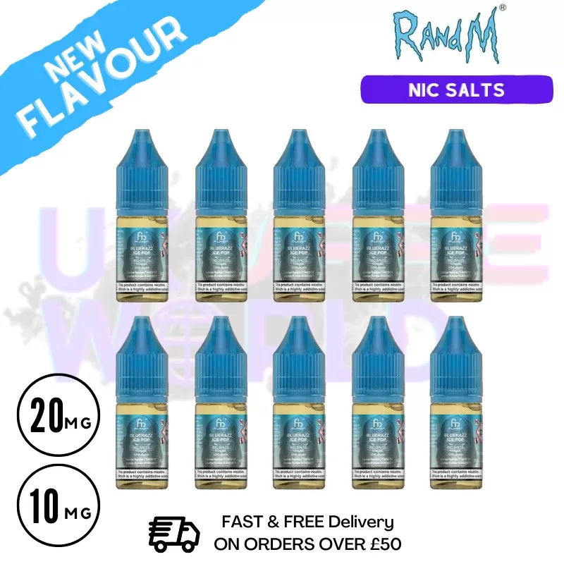 Blue Razz ICE Pop RandM Tornado 7000 Nic Salt BOX OF 10