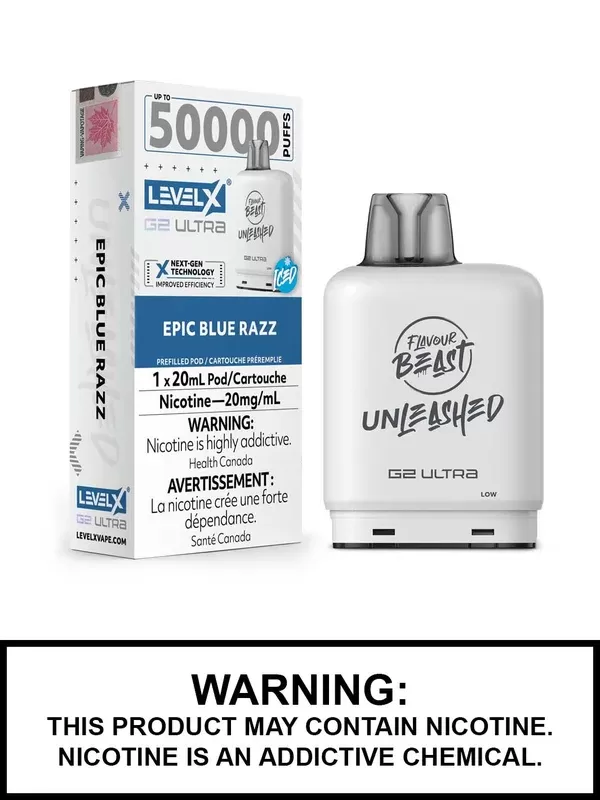 Epic Blue Razz Iced Flavour Beast Unleashed Level X Ultra Pods