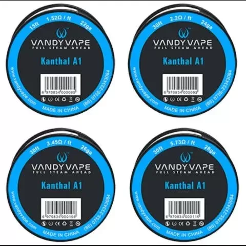 Vandy Vape Kanthal A1 Wire - resistance#22g 1.52ohm/ft – 15ft spool>24g 2.2ohm/ft – 30ft spool>26g 3.45ohm/ft – 30 ft spool>28g 5.73ohm/ft – 30ft spool>40g 96.3ohm/ft – 100ft spool