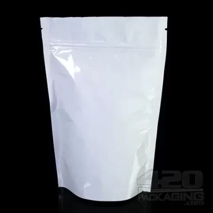 White-White 5” x 8” Mylar Stand Up Pouch Zip Bags 100/Box - Ejuicewarehouse