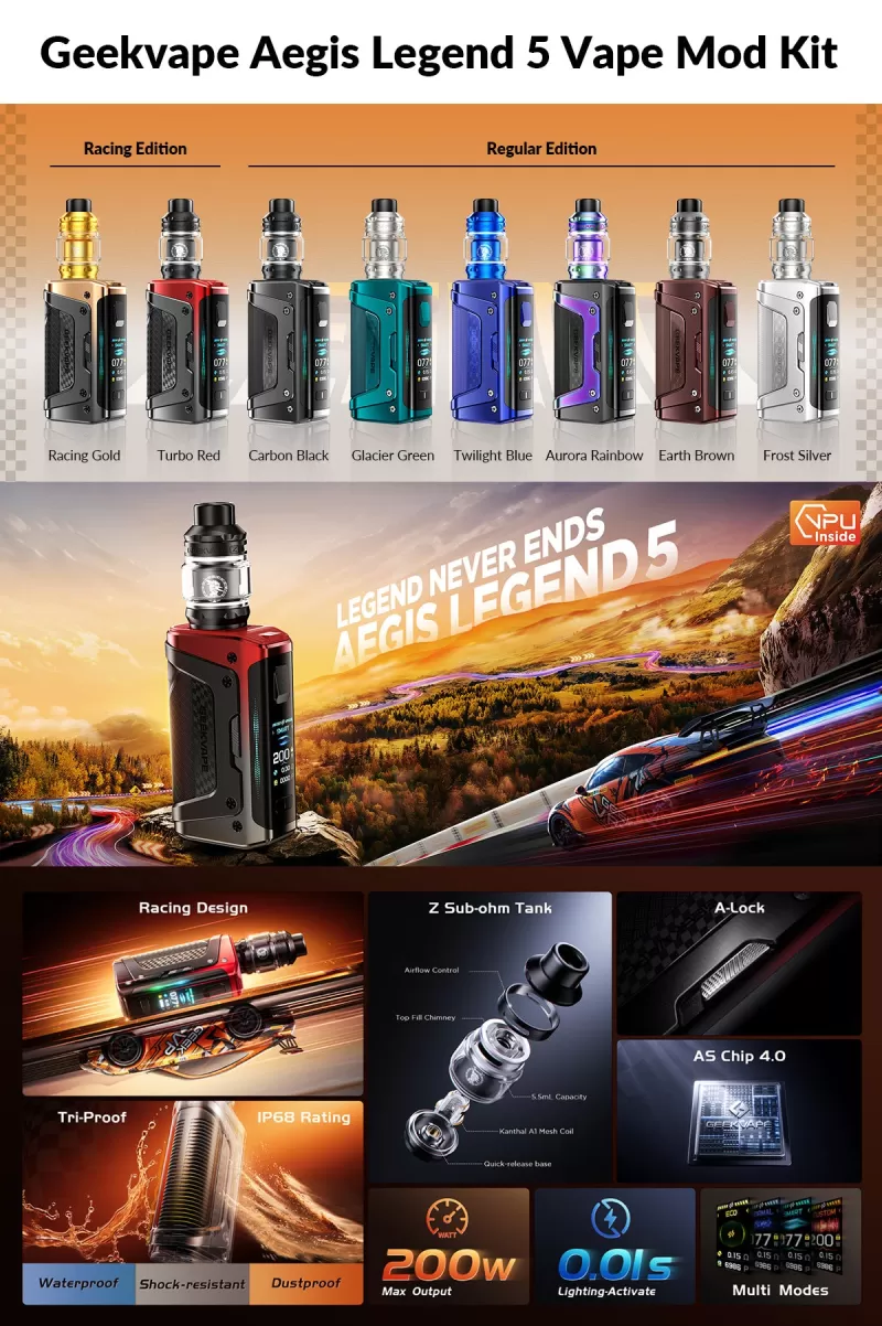 Geekvape Aegis Legend 5 Mod Kit with Z Sub Ohm Tank 5.5ml - Frost Silver - Image 3