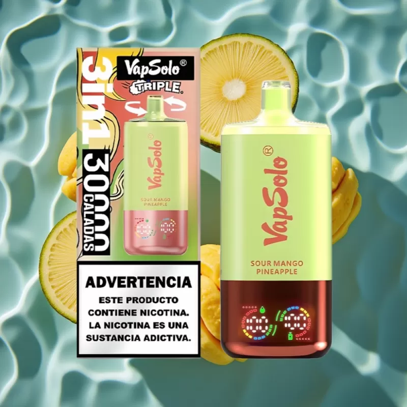 VapSolo Triple 30000 Puffs Disposable Vape – Sour Mango Pineapple, 40ml, Type-C, 20mg/50mg - Bangvapeaustralia - Image 2
