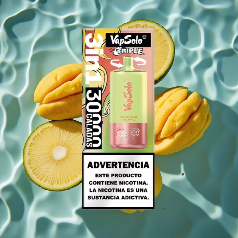 VapSolo Triple 30000 Puffs Disposable Vape – Sour Mango Pineapple, 40ml, Type-C, 20mg/50mg - Bangvapeaustralia - Image 3