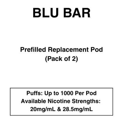 blu Bar – Prefilled Replacement Pods – Pack of 2 - Apple Pear, Blueberry Cherry; 20mg/mL, 28.5mg/mL (0E0379)