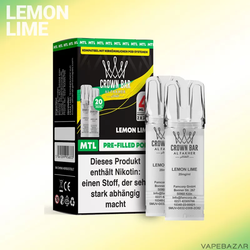 Al Fakher Pods Crown Bar 600 – MTL 20mg – Lemon Lime - Zitrone / Limette