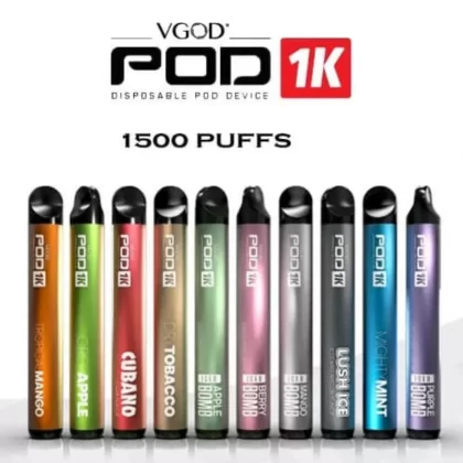 Vgod POD 1K - FLAVOURS#DRY TOBACCO 20mg>ICED BERRY BOMB 50mg>MANGO BOMB ICE 50mg>CUBANO 50mg>MIGHTY MINT 50mg>CRISP APPLE 50mg>APPLE BOMB 50mg>PURPLE BOMB 50mg>LUSH ICE 50mg>TROPICAL MANGO 5 (DD01BB)