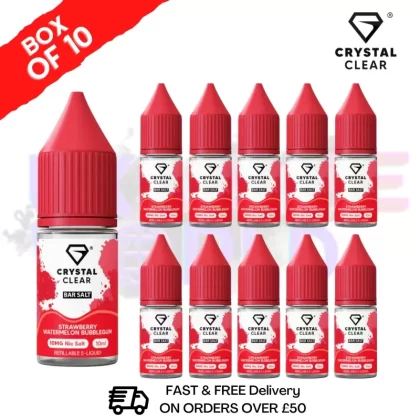Strawberry Watermelon Bubblegum Crystal Clear Nic Salt Box Of 10 – Only £17.99