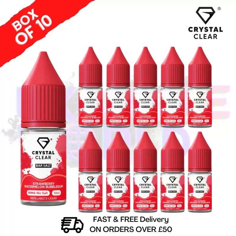 Strawberry Watermelon Bubblegum Crystal Clear Nic Salt Box Of 10 – Only £17.99