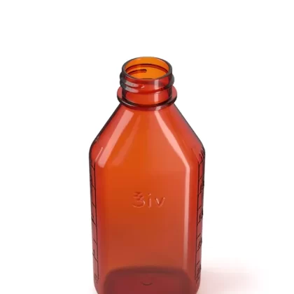 Child Resistant | Push Down & Turn Plastic Syrup Bottles w/ Oral Adapters | 4oz – Amber – 120 Count