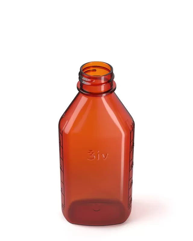 Child Resistant | Push Down & Turn Plastic Syrup Bottles w/ Oral Adapters | 4oz – Amber – 120 Count