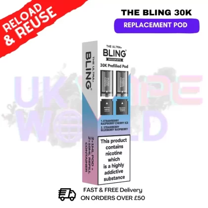 Strawberry Raspberry Cherry Ice Bling 30k REFIL PACK Ultra Plus Pods – £6.99