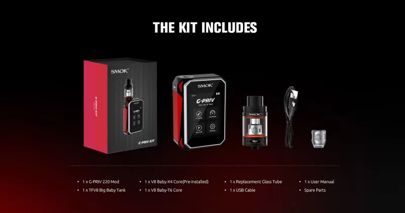 SMOK G-PRIV 220w Touch Screen 5.0ML Starter Kit With TFV8 Big Baby - Silver - Image 2