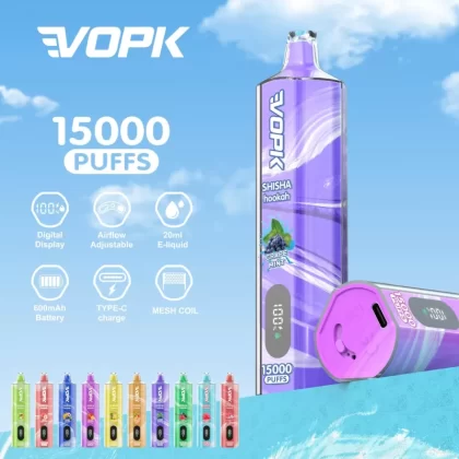 VOPK Shisha Hookah 15000 Puffs | 0%-5% strength, 20mL, bulk disposable vape - Aiviouvapes