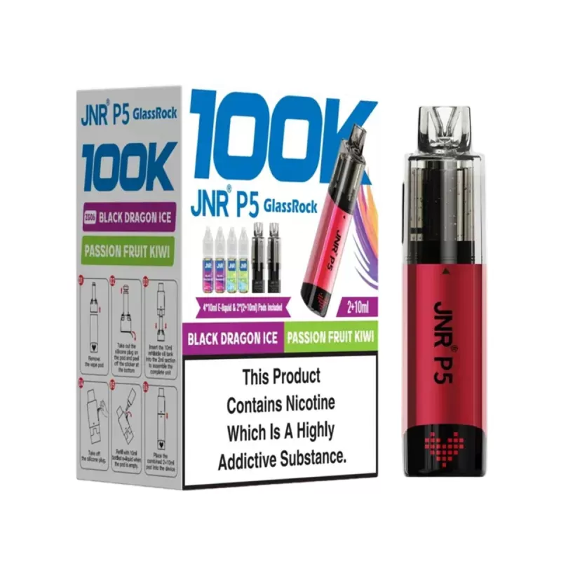 JNR P5 100K GlassRock Vape Kit - Black Dragon Ice / Passion Fruit Kiwi, Blue Razz Cherry / Blueberry Raspberry Cherry - Image 2