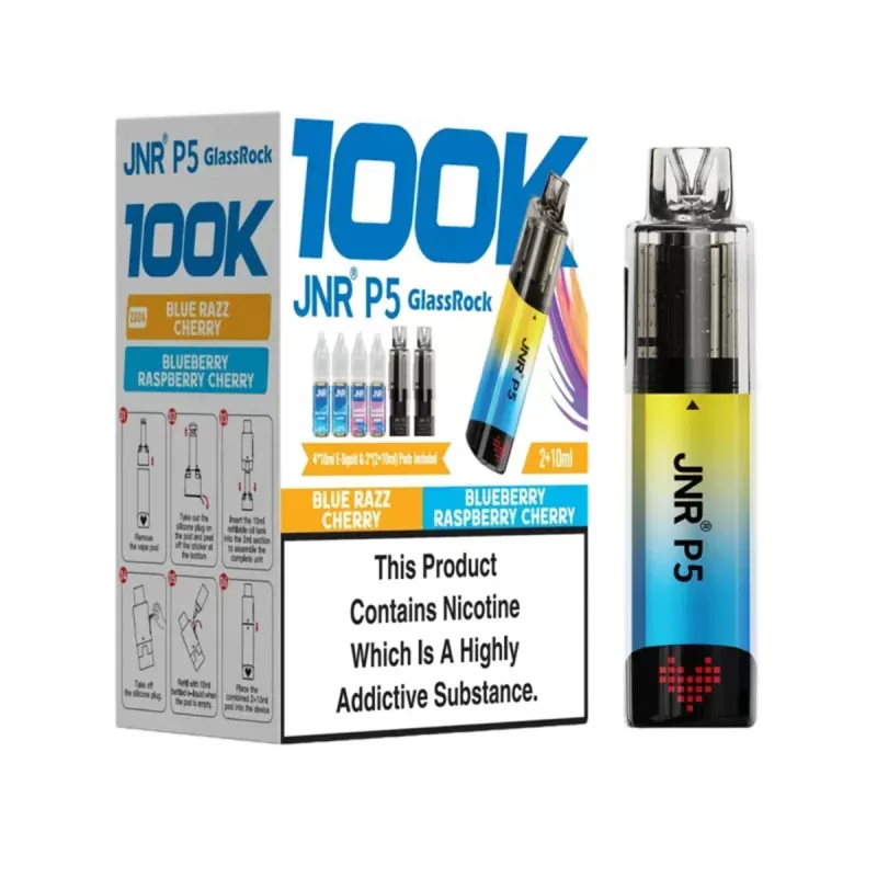 JNR P5 100K GlassRock Vape Kit - Black Dragon Ice / Passion Fruit Kiwi, Blue Razz Cherry / Blueberry Raspberry Cherry - Image 3