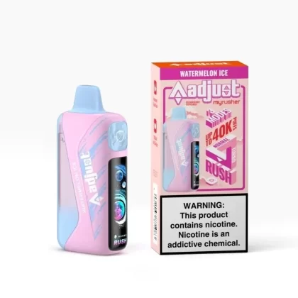 Adjust Myrusher 40K Disposable Vape 5% 20ml (40000 puffs) - Flavor#Watermelon Ice>Blue Razz Ice>Strawberry Banana>Winter Mint>Pomegranate Blast>Georgia Peach>Sour Strawberry Dragon>Pineapple (71BC79)
