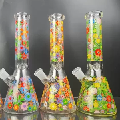 Waterpipe – 13841 – XL Clear Glass with Flower Print Designs H35cm