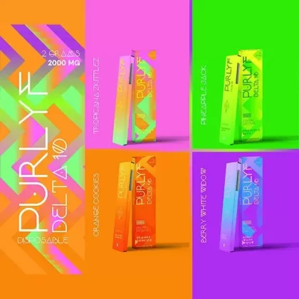 Purlyf | Delta 10 THC Rechargeable Disposables – 2g - Strain#Orange Cookies - Hybrid>Berry White Widow - Sativa>Tropical Zkittlez - Indica>Pineapple Jack - Sativa