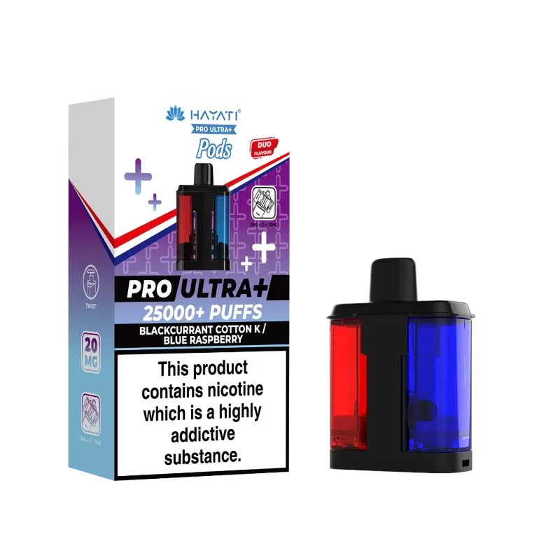 Hayati Pro Ultra Plus 25k Prefilled Pods Blackcurrant Cotton K/Blue Raspberry
