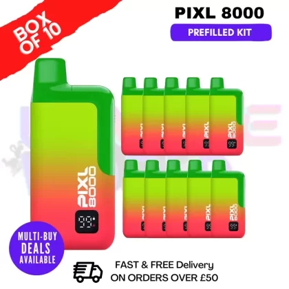 Straw Kiwi Razz Pixl 8000 Kits Box Of 10