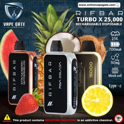 Rifbar Turbo X Rechargeable Disposable Vape (25,000 Puffs) - 50 mg / Pineapple Ice
