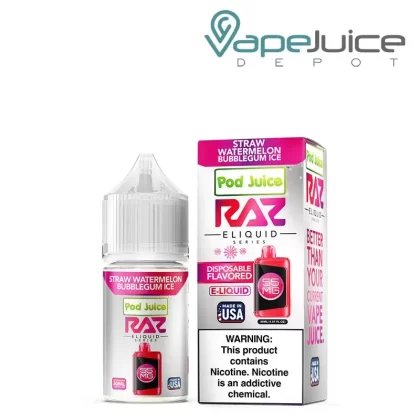 Straw Watermelon Bubblegum Ice Pod Juice x Raz Salt 30ml - Vape Product; Vape Product, Vape Product
