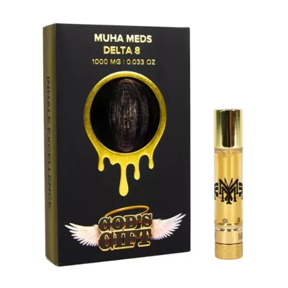 Muha Meds Delta 8 Cartridge – 1000mg - Strain#Gods Gift (I)>Pineapple Express (H)>Green Crack (S)>King Louie XIII (I)>Cherry Berry (H)>Maui Wauii (S)>Gelato (I)>Northern Lights (H)>Trainwrec
