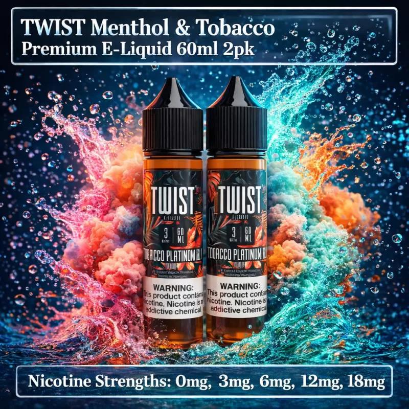 TWIST Menthol & Tobacco Premium E-Liquid 60ml 2pk - Tobacco Platinum No. 1 / 3mg - Vapeciga