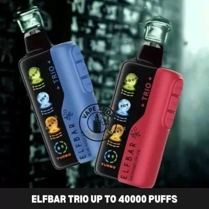 Elfbar trio up to 40000 puffs 50mg nicotine 4 mesh coil Disposable Vape buy in Dubai - Vape Product, BOX OF 10 PCS; Blue Razz Ice, Blueberry Ice
