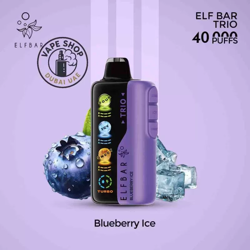 Elfbar trio up to 40000 puffs 50mg nicotine 4 mesh coil Disposable Vape buy in Dubai - Vape Product, BOX OF 10 PCS; Blue Razz Ice, Blueberry Ice - Image 3