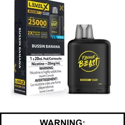 Bussin Banana Iced Flavour Beast Level X Boost G2 Pods