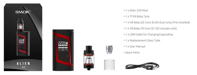 SMOK Alien 220W 3.0ML Starter Kit with TFV8 Baby Tank - White - Image 2