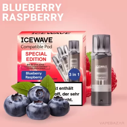 ICEWAVE Pod – Blueberry Raspberry – 3er Pack - ICEWAVE / Himbeere / Blaubeere / Propylenglykol / Aromastoffe / Glycerin / 20mg/ml