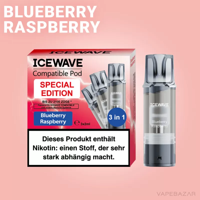 ICEWAVE Pod – Blueberry Raspberry – 3er Pack - ICEWAVE / Himbeere / Blaubeere / Propylenglykol / Aromastoffe / Glycerin / 20mg/ml - Image 2