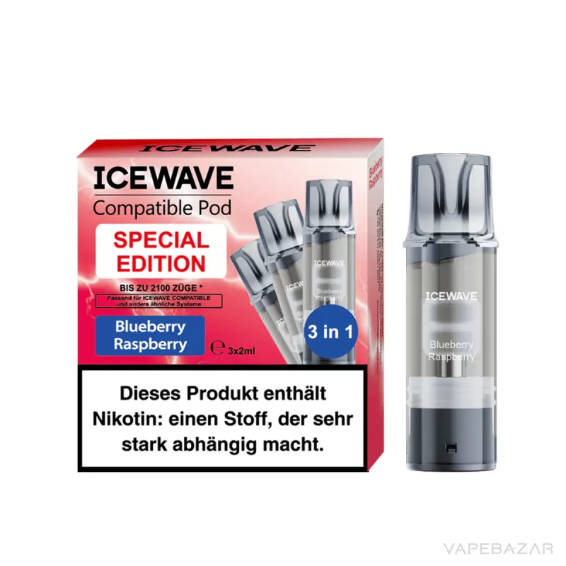 ICEWAVE Pod – Blueberry Raspberry – 3er Pack - ICEWAVE / Himbeere / Blaubeere / Propylenglykol / Aromastoffe / Glycerin / 20mg/ml - Image 3