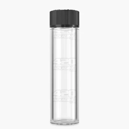 Child Resistant | Push Down & Turn Vape Cartridge Tube w/ Black Cap | 84mm – Clear – 500 Count