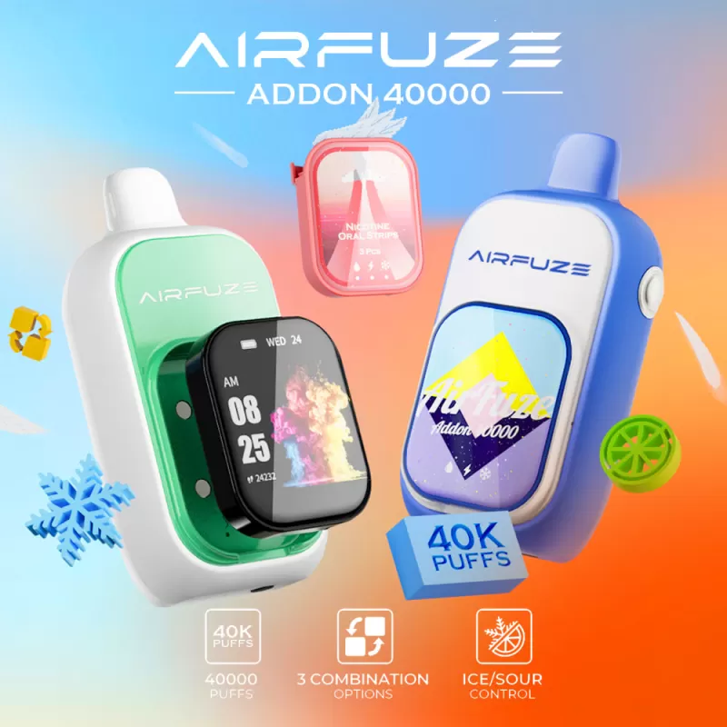 AIRFUZE Addon 40K Disposable Device - 40000 Puffs - Addon w/ Art Patch (10% Chance to Win Smartwatch) / Sour Blue Pink Lemonade (Sour Control)
