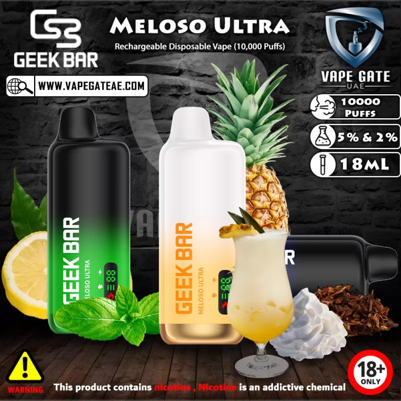 Geek Bar Meloso Ultra Rechargeable Disposable Vape (10,000 Puffs) - 20 mg / Strawberry Kiwi Ice