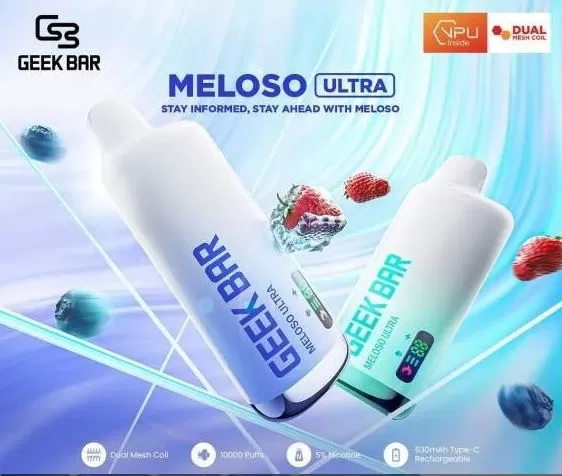 Geek Bar Meloso Ultra Rechargeable Disposable Vape (10,000 Puffs) - 20 mg / Strawberry Kiwi Ice - Image 2