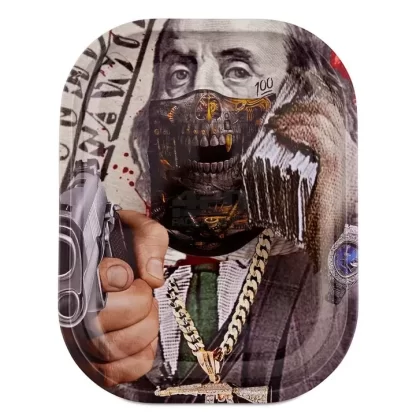 Pistol Rolling Tray w/ Magnetic Cover | 7in x 5.5in – Mini – Metal - Ejuicewarehouse